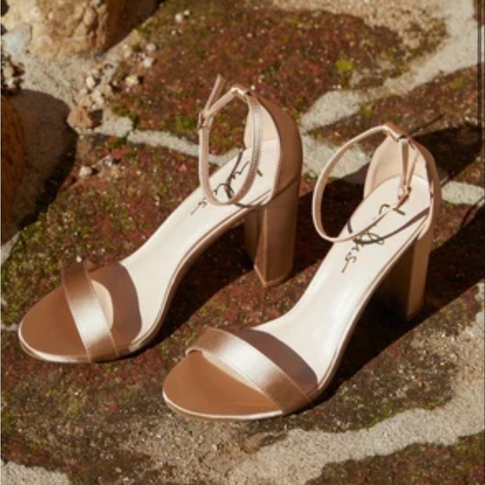 Taylor Champagne Satin Ankle Strap Heels